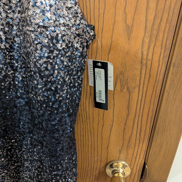 Betsy and Adam Long Sequins Gown with Halter Neck Sleeveless Blue/Silver Size 8 - Picture 4 of 6